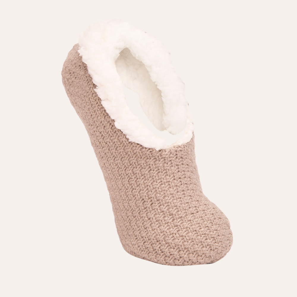 Meia de tricot forrada antiderrapante cinza Meia de tricot forrada antiderrapante cinza