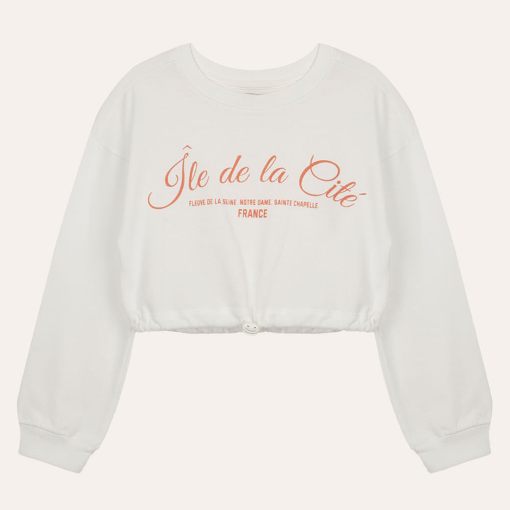 Blusa de algodão infantil paris com elástico off white