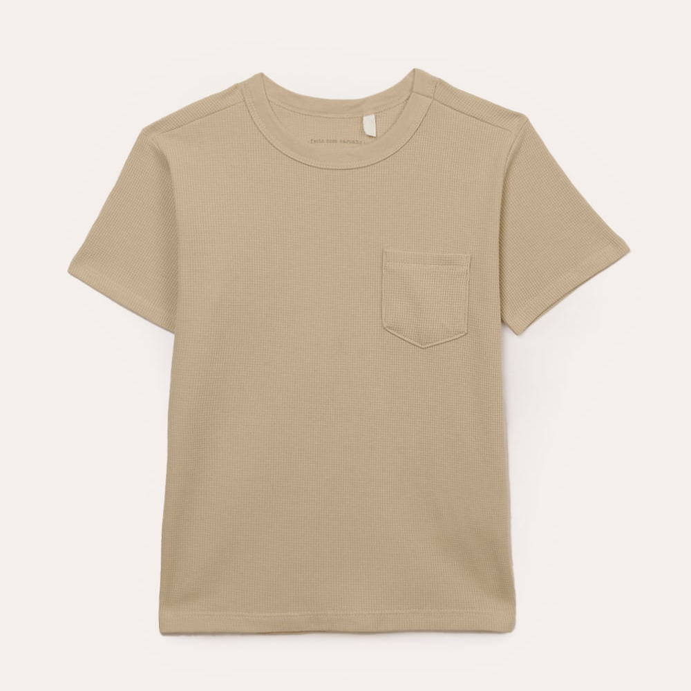 Camiseta de algodão infantil com bolso bege