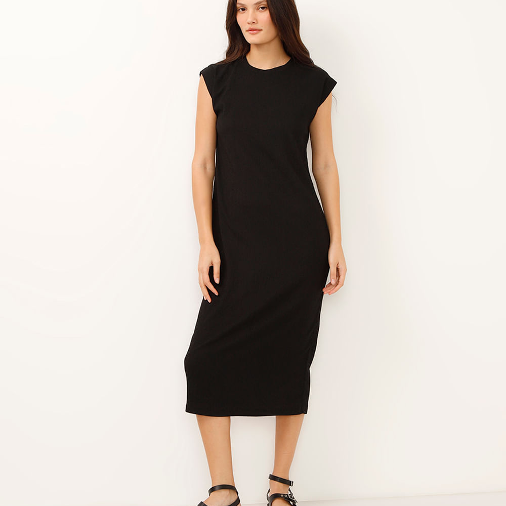 Vestido midi muscle tee texturizado preto Vestido midi muscle tee texturizado preto