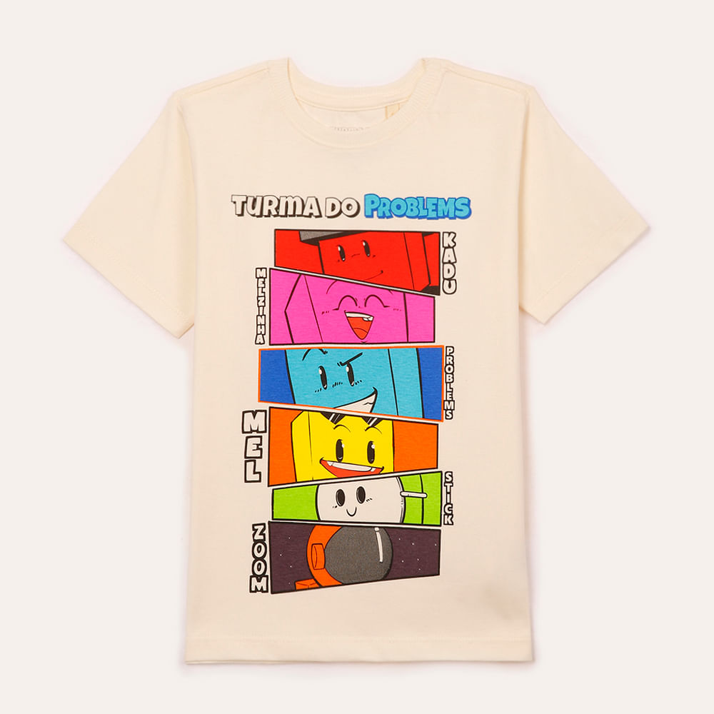 Camiseta de algodão infantil turma do problems off white Camiseta de algodão infantil turma do problems off white