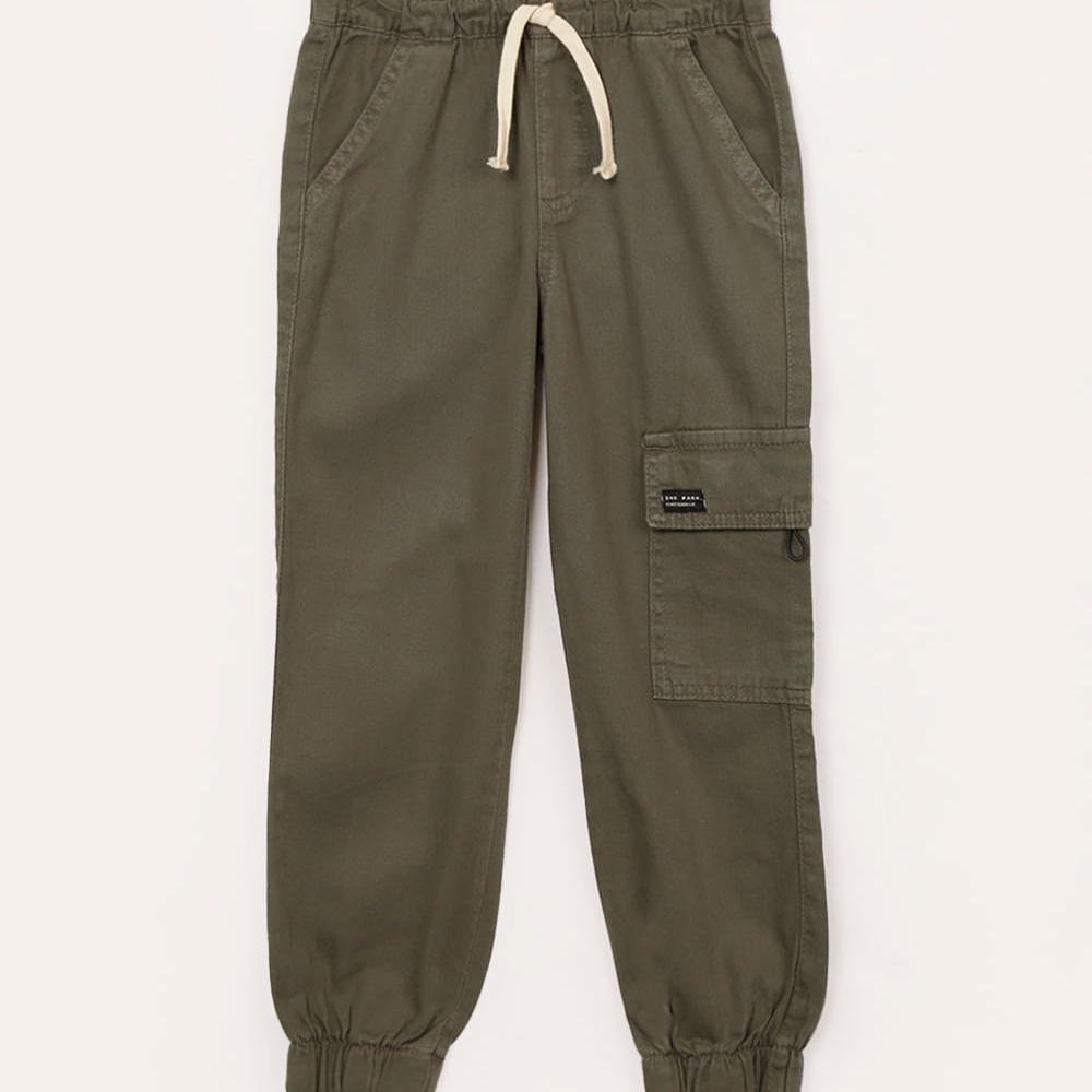 Calça de sarja infantil jogger cargo verde