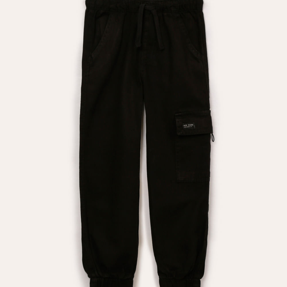 Calça de sarja infantil jogger cargo preta
