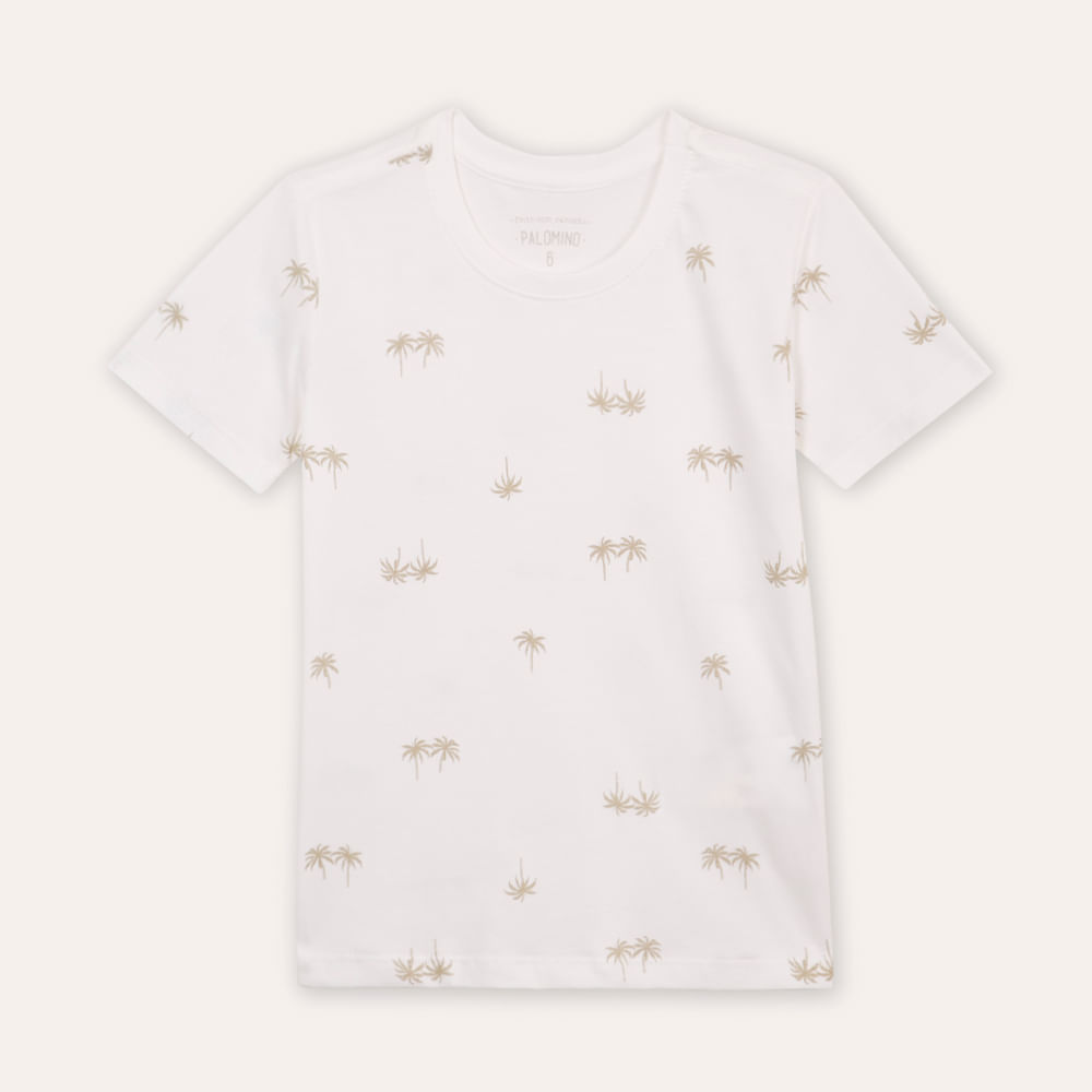 Camiseta de algodão infantil coqueiros off white
