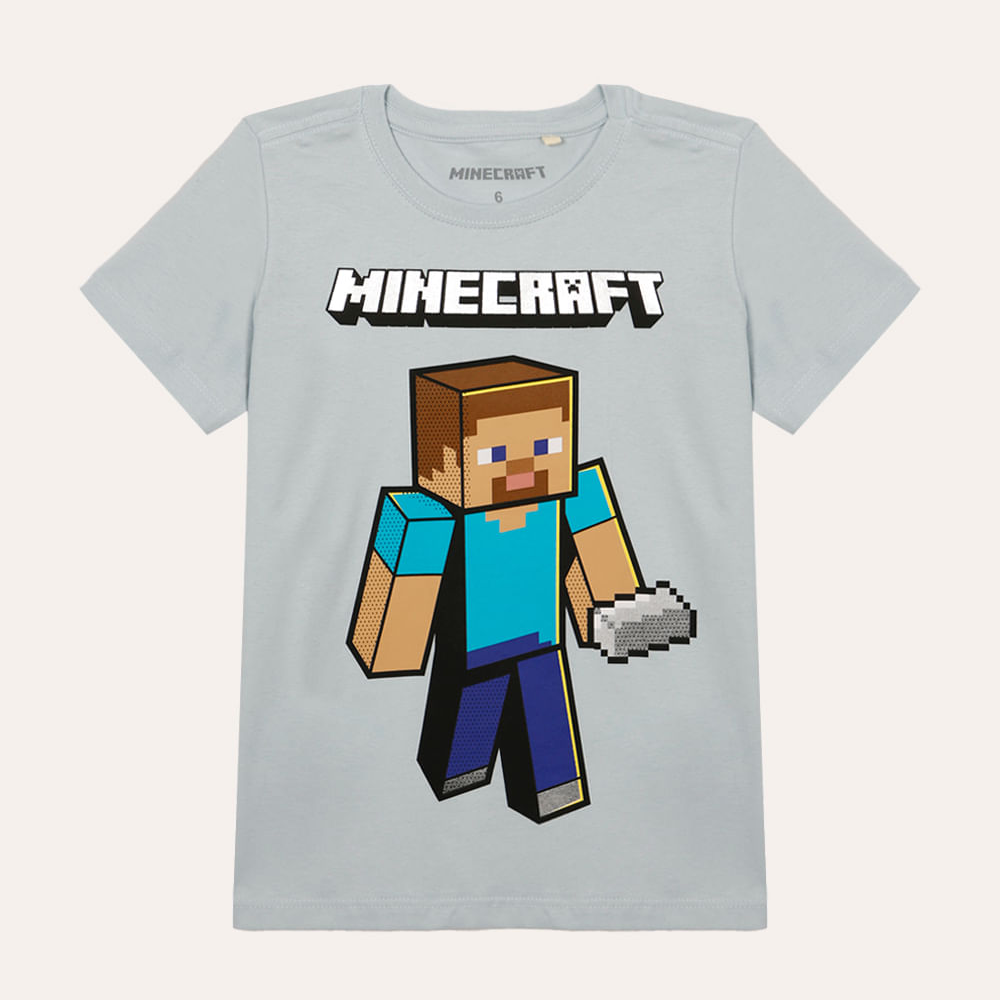 Camiseta de algodão infantil minecraft azul Camiseta de algodão infantil minecraft azul