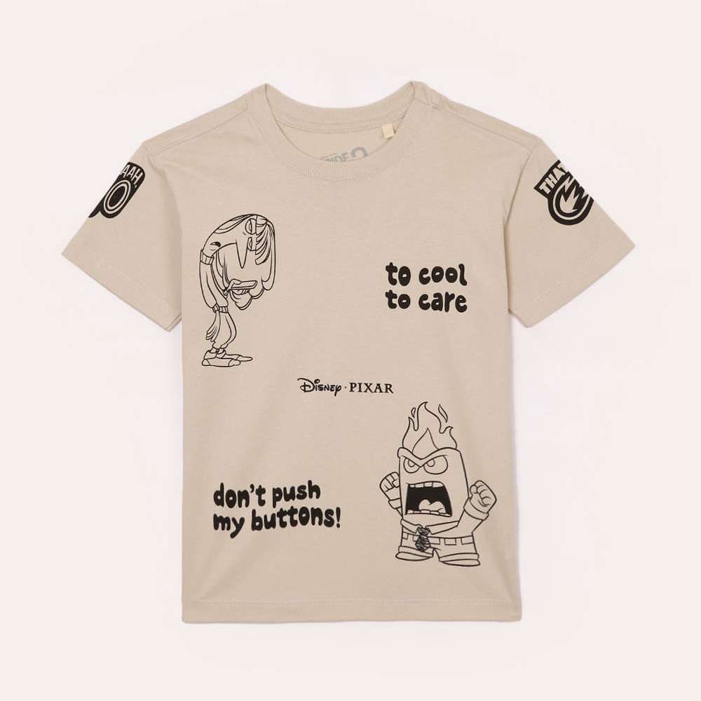 Camiseta de algodão infantil divertida mente bege