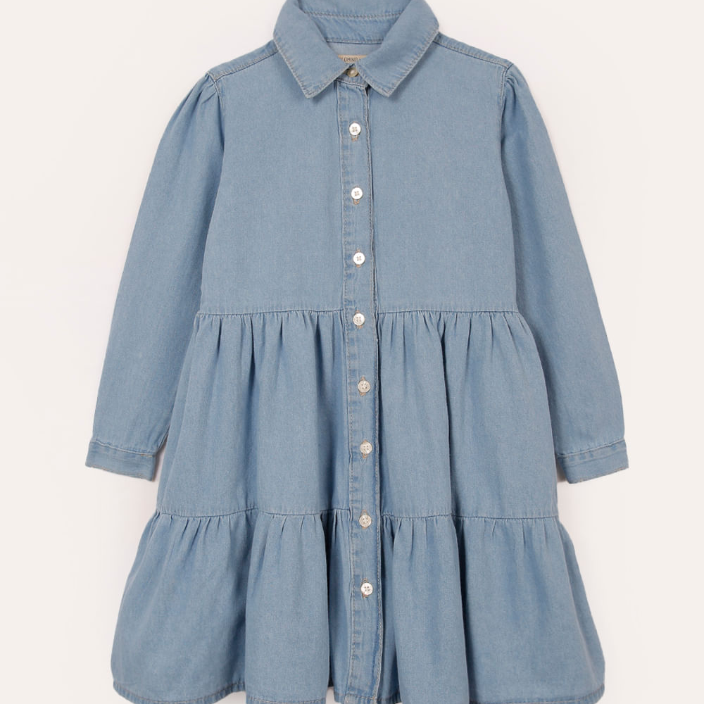 Vestido jeans infantil manga longa azul Vestido jeans infantil manga longa azul
