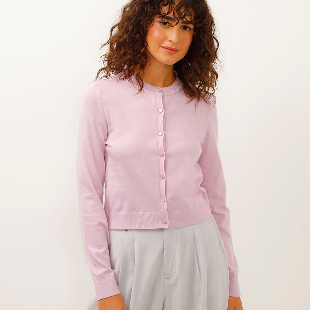 Cardigan de tricot canelado lilás Cardigan de tricot canelado lilás