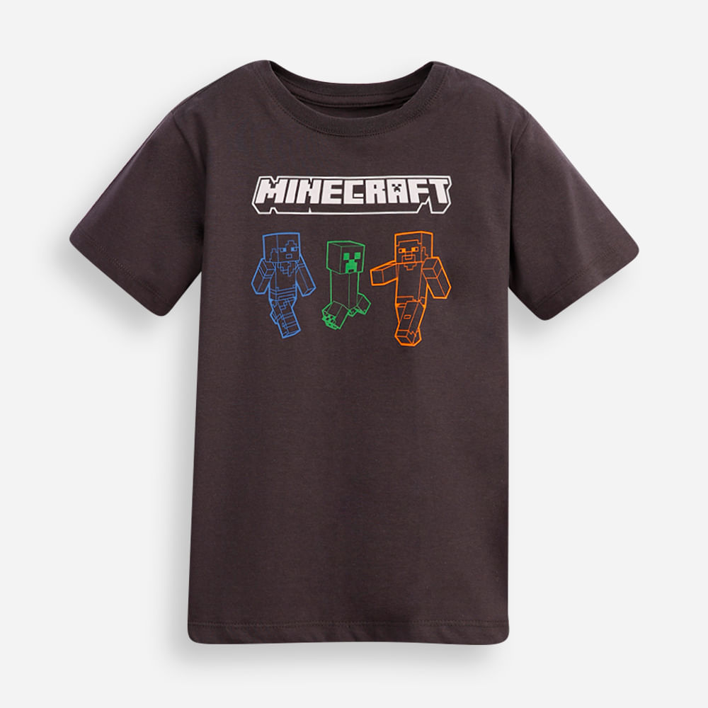 Camiseta infantil minecraft de algodão manga curta cinza Camiseta infantil minecraft de algodão manga curta cinza