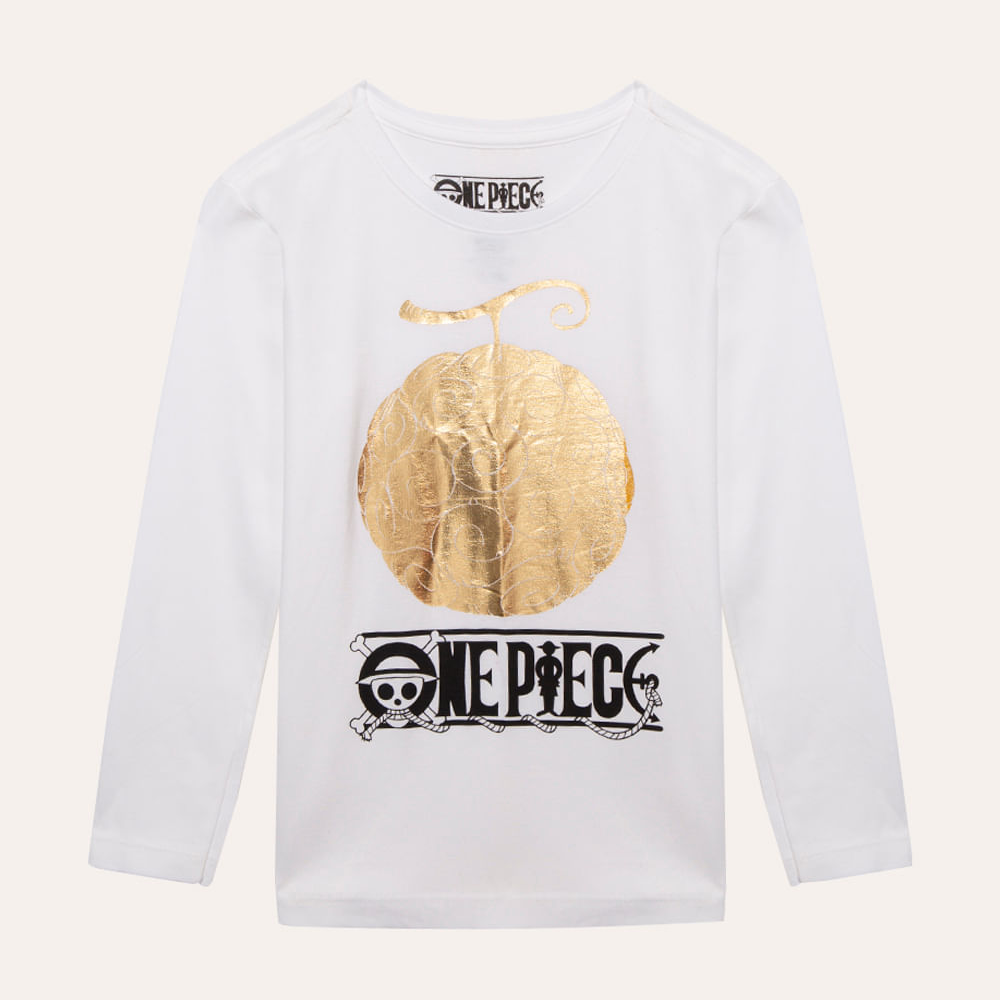Blusa infantil de algodão manga longa one piece branco Blusa infantil de algodão manga longa one piece branco