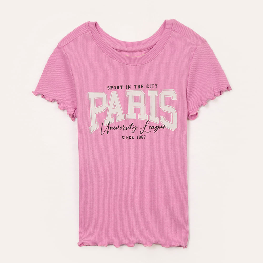 Blusa de algodão infantil manga curta paris rosa