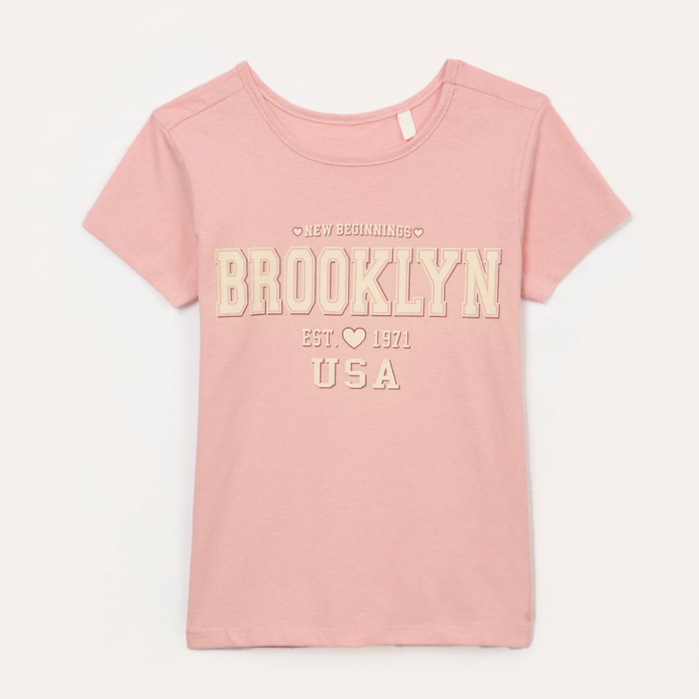 Blusa de algodão infantil brooklyn manga curta rosa claro Blusa de algodão infantil brooklyn manga curta rosa claro