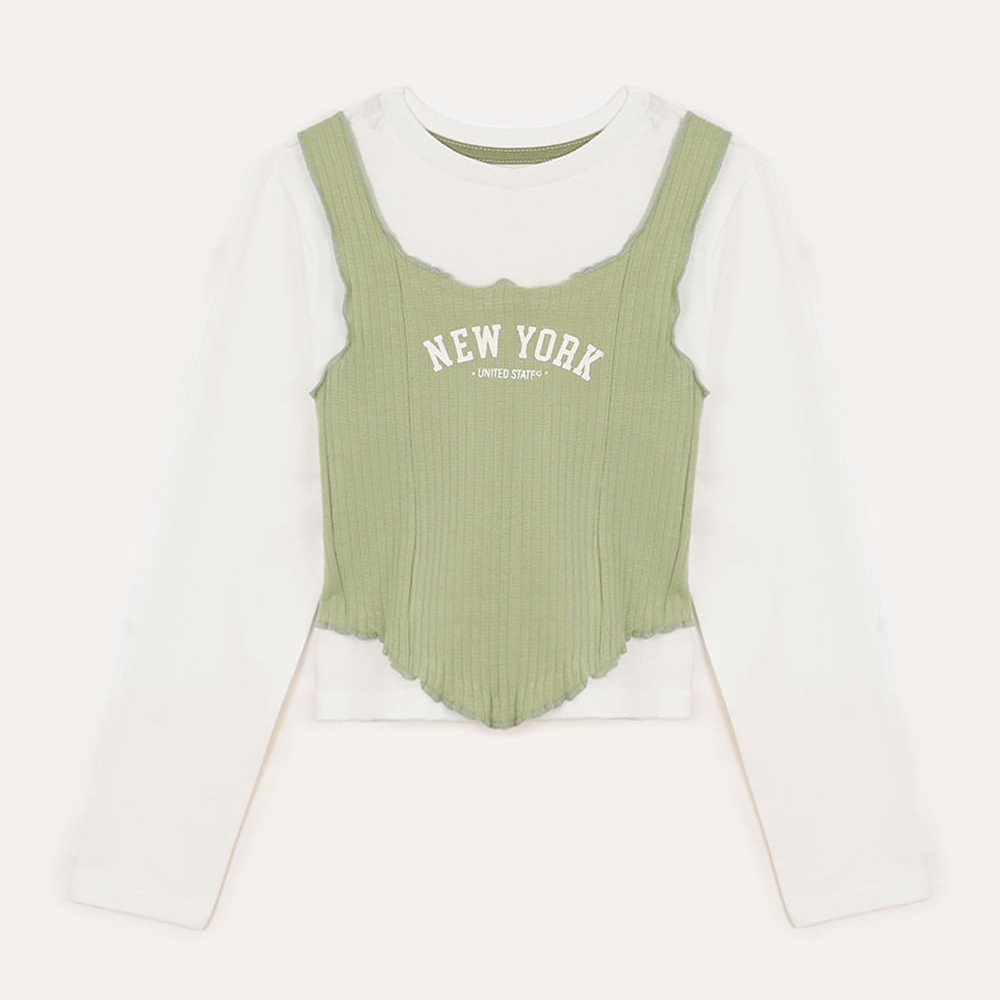 Blusa de algodão infantil new york com sobreposição verde
