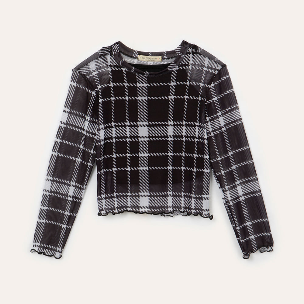 Blusa infantil de tule xadrez preto