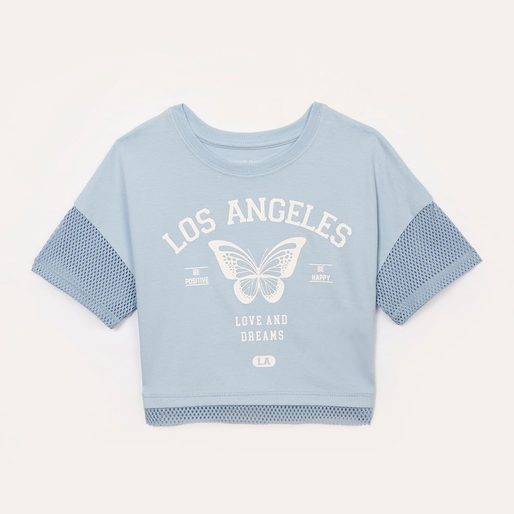 Blusa de algodão infantil los angeles com tela azul claro Blusa de algodão infantil los angeles com tela azul claro