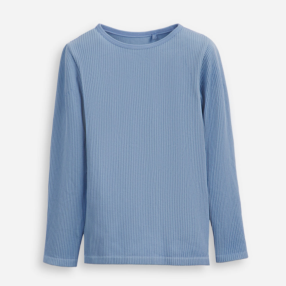 Blusa canelada infantil manga longa azul Blusa canelada infantil manga longa azul