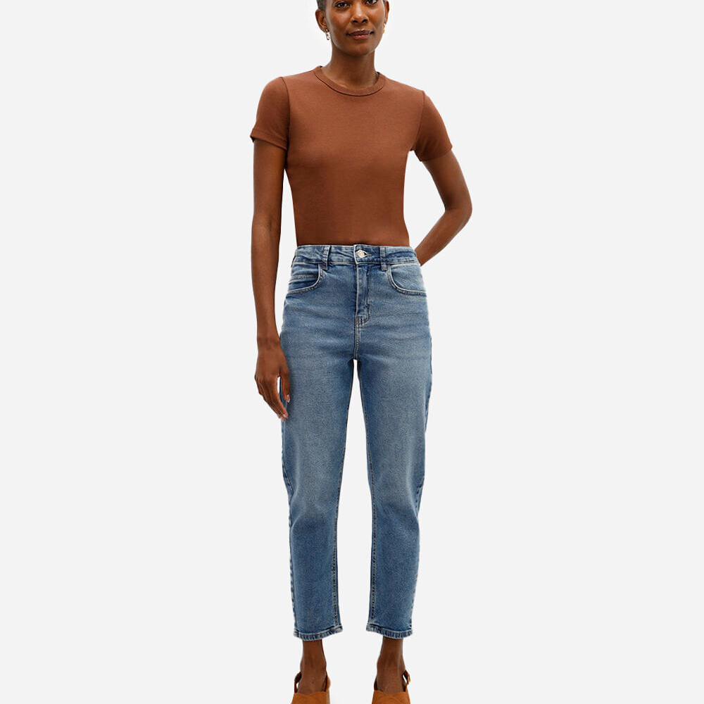 Calça jeans mom cintura alta azul