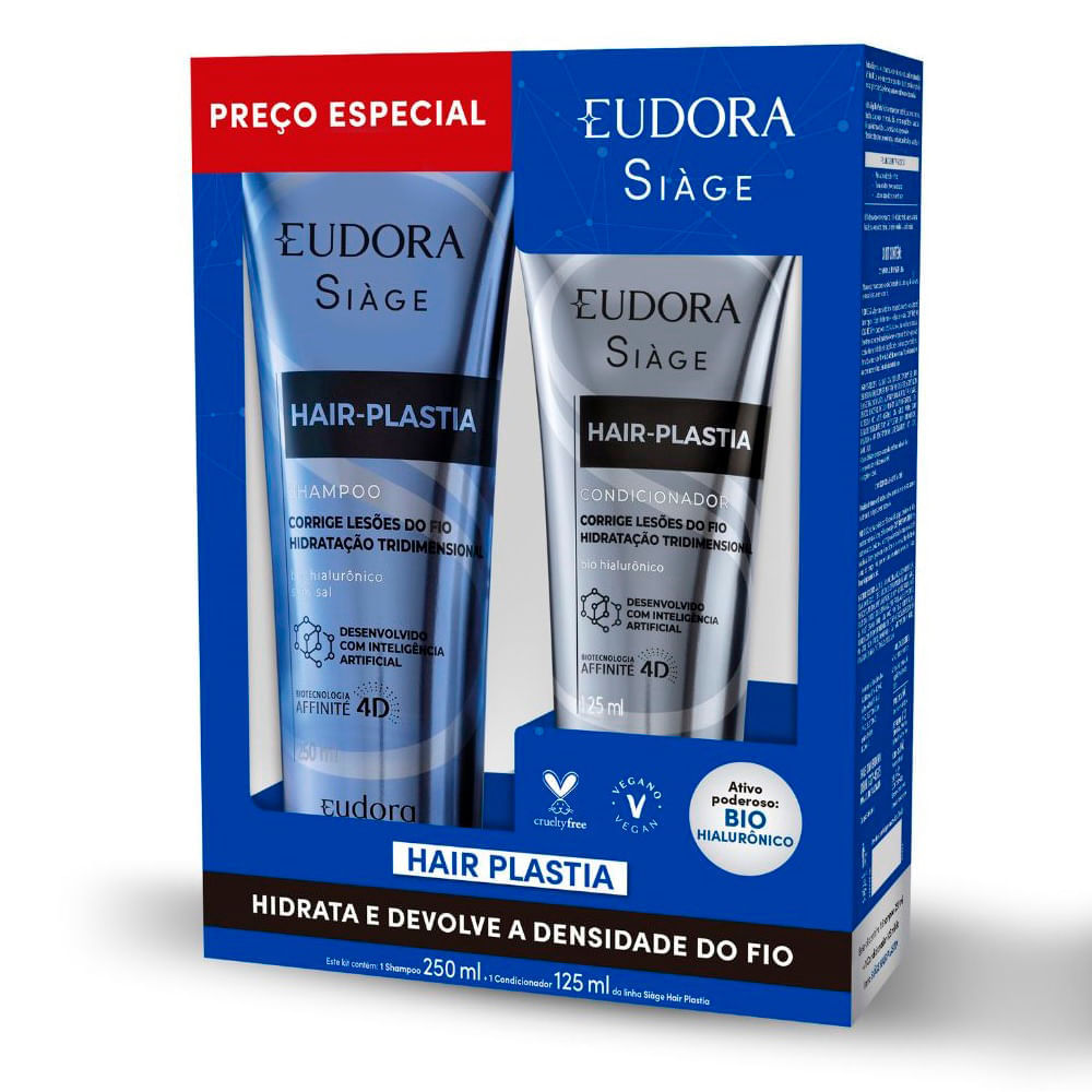 Kit eudora siàge hair plastia shampoo 250ml e condicionador 125ml Kit eudora siàge hair plastia shampoo 250ml e condicionador 125ml