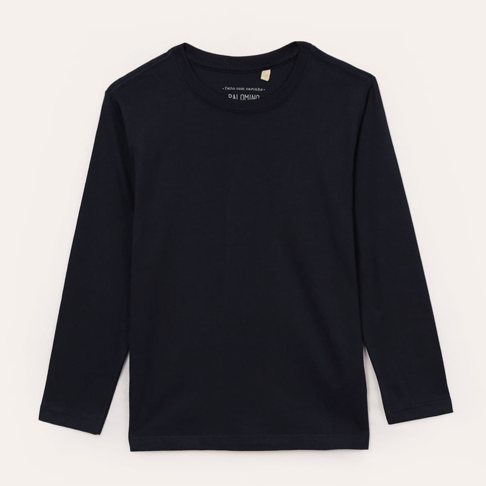 Camiseta infantil de algodão manga longa azul marinho