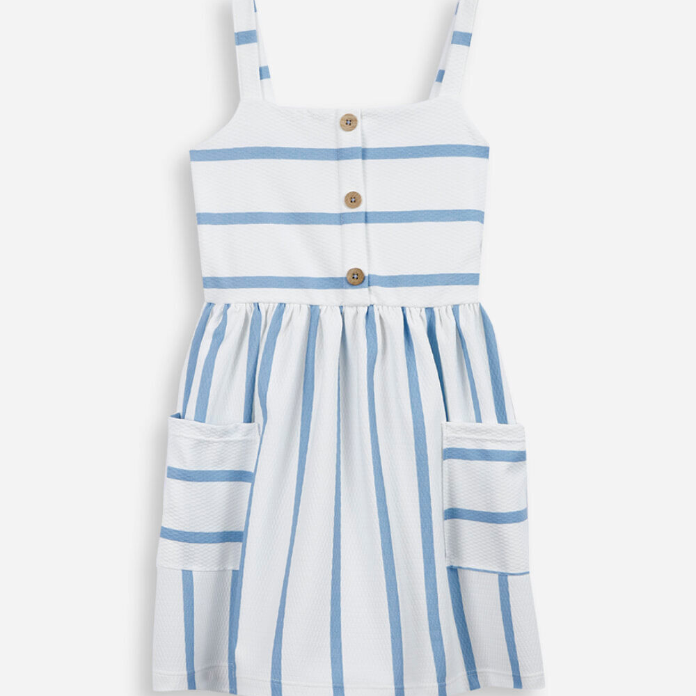 Vestido infantil listrado com bolso colorido