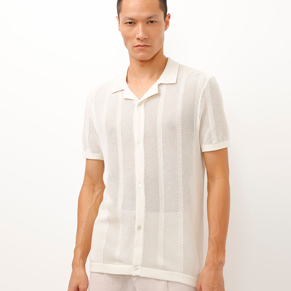 Camisa de tricot manga curta off white
