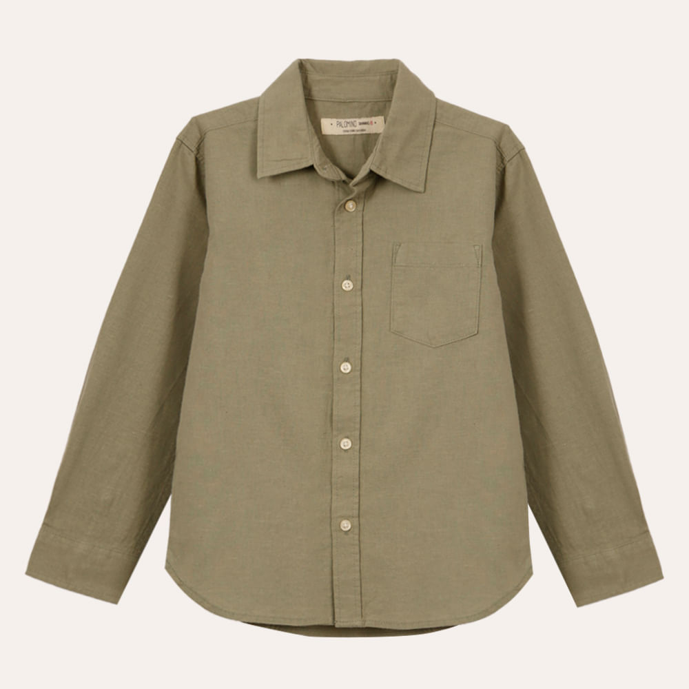 Camisa infantil com linho manga longa verde