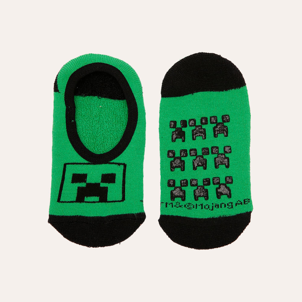 Meia sapatilha infantil minecraft com antiderrapante verde Meia sapatilha infantil minecraft com antiderrapante verde