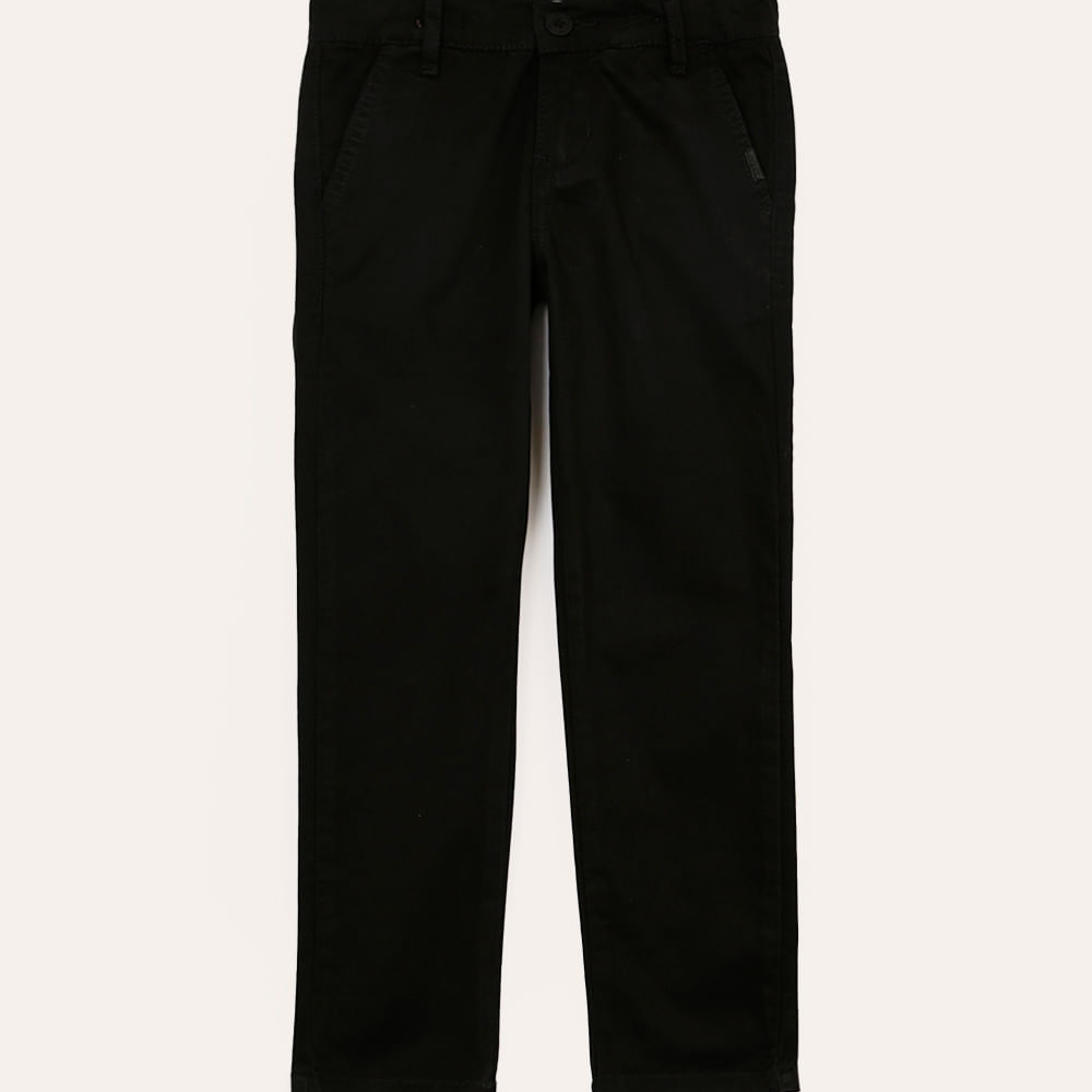 Calça slim de sarja infantil com bolsos chino preto Calça slim de sarja infantil com bolsos chino preto