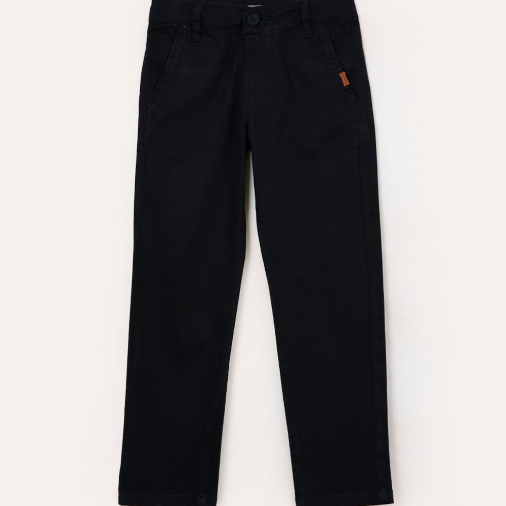 Calça slim de sarja infantil com bolsos chino azul