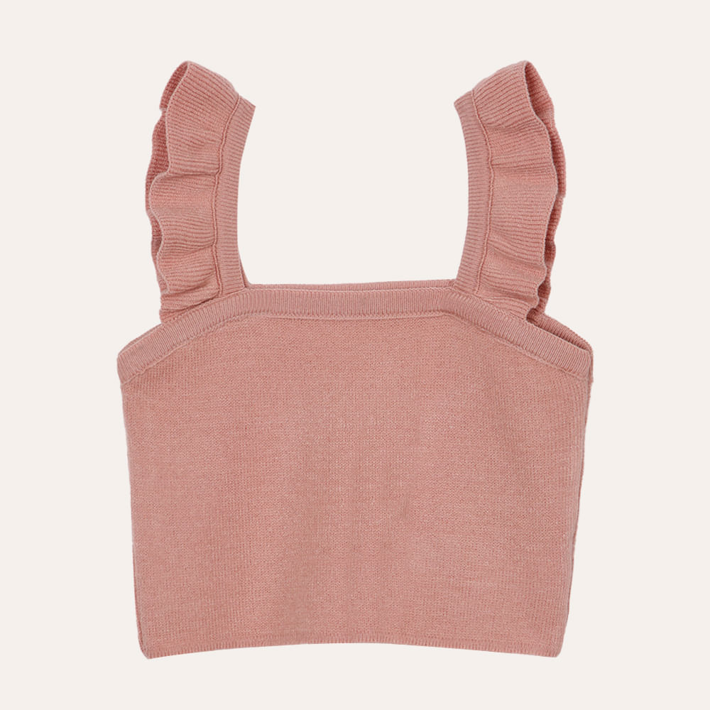 Cropped infantil de tricot alça babado rosa Cropped infantil de tricot alça babado rosa