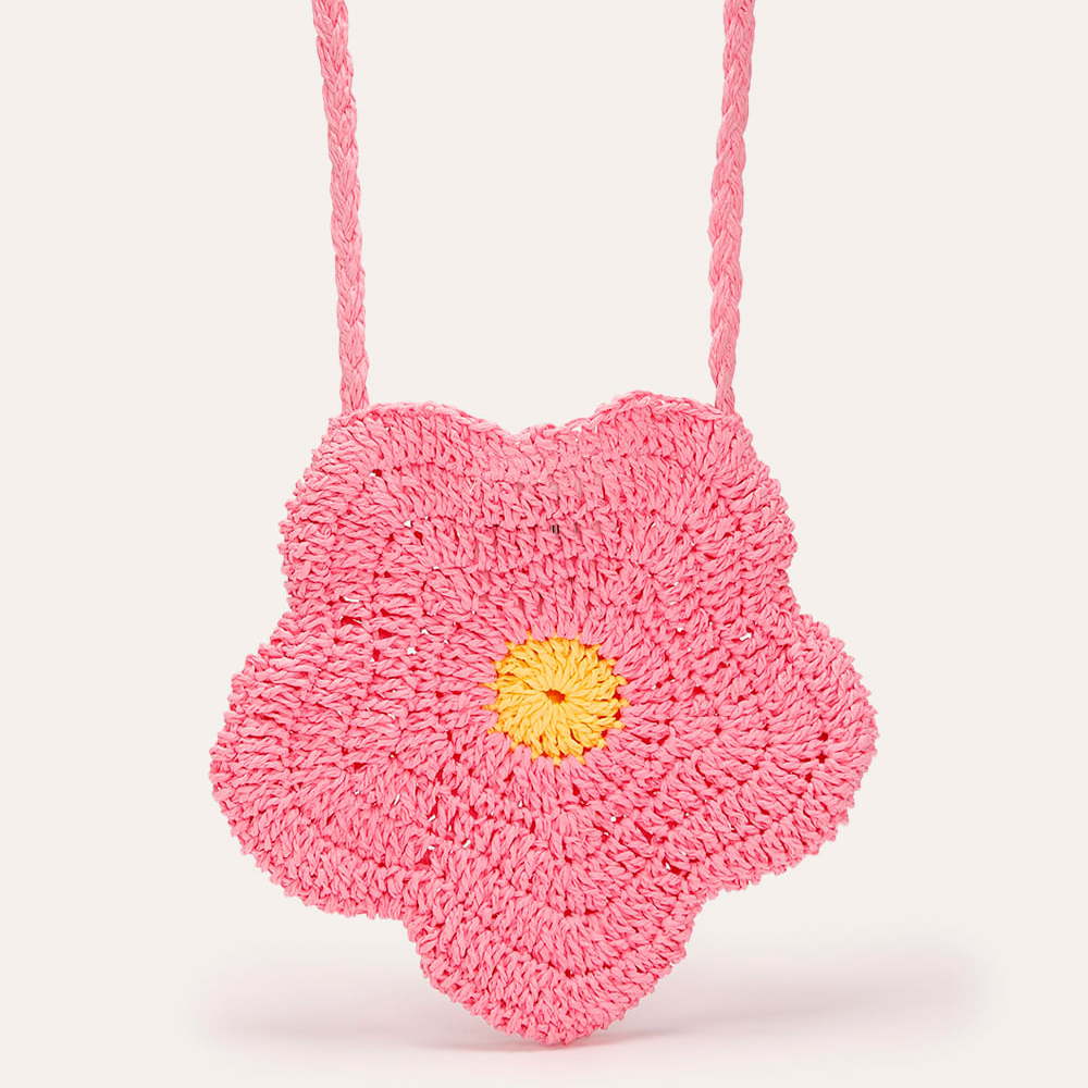 Bolsa infantil de palha margarida rosa Bolsa infantil de palha margarida rosa