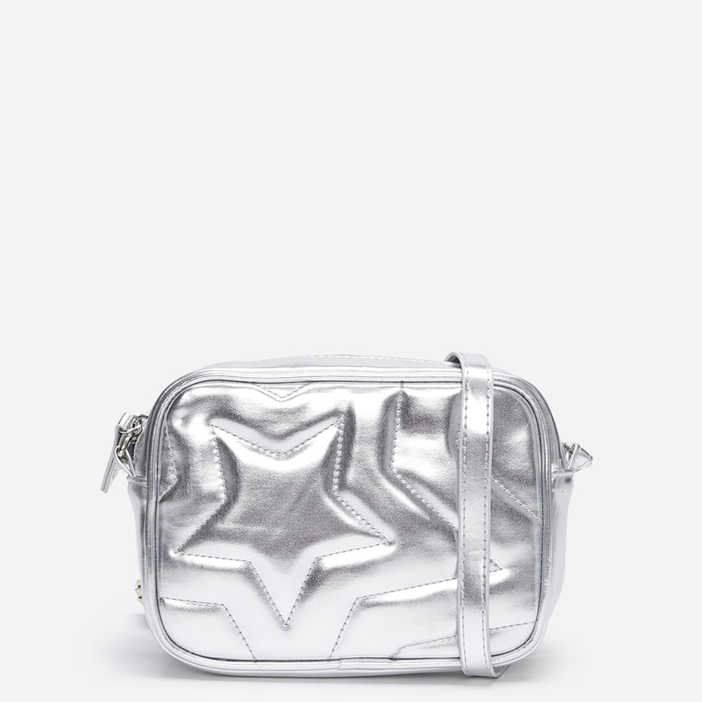 Bolsa transversal infantil estrela metalizada prateado Bolsa transversal infantil estrela metalizada prateado