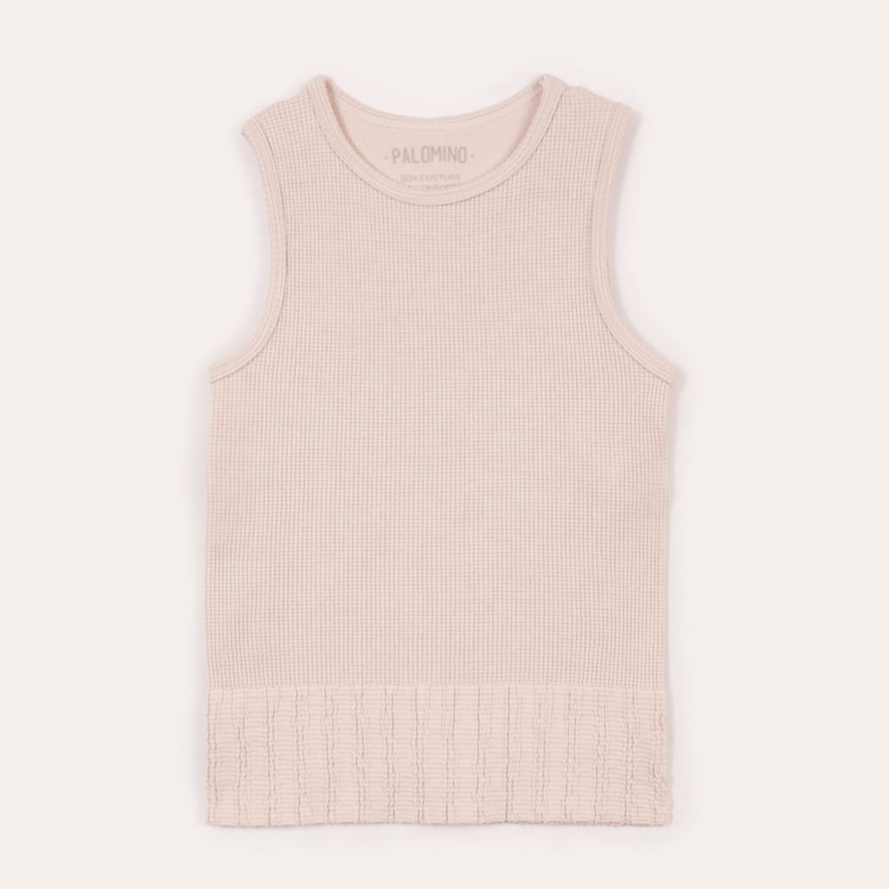 Regata de poliamida infantil com brilho texturizada rosa Regata de poliamida infantil com brilho texturizada rosa