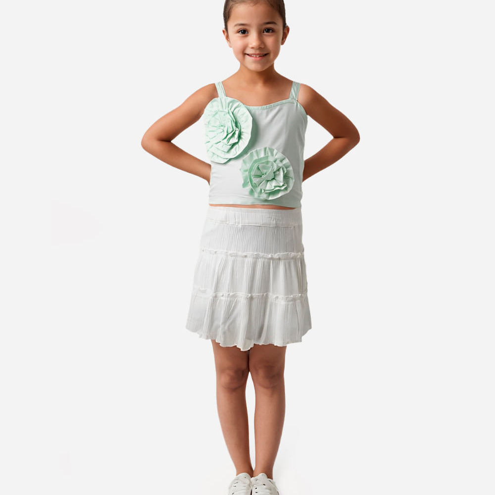 Short saia infantil com lurex listrado off white Short saia infantil com lurex listrado off white