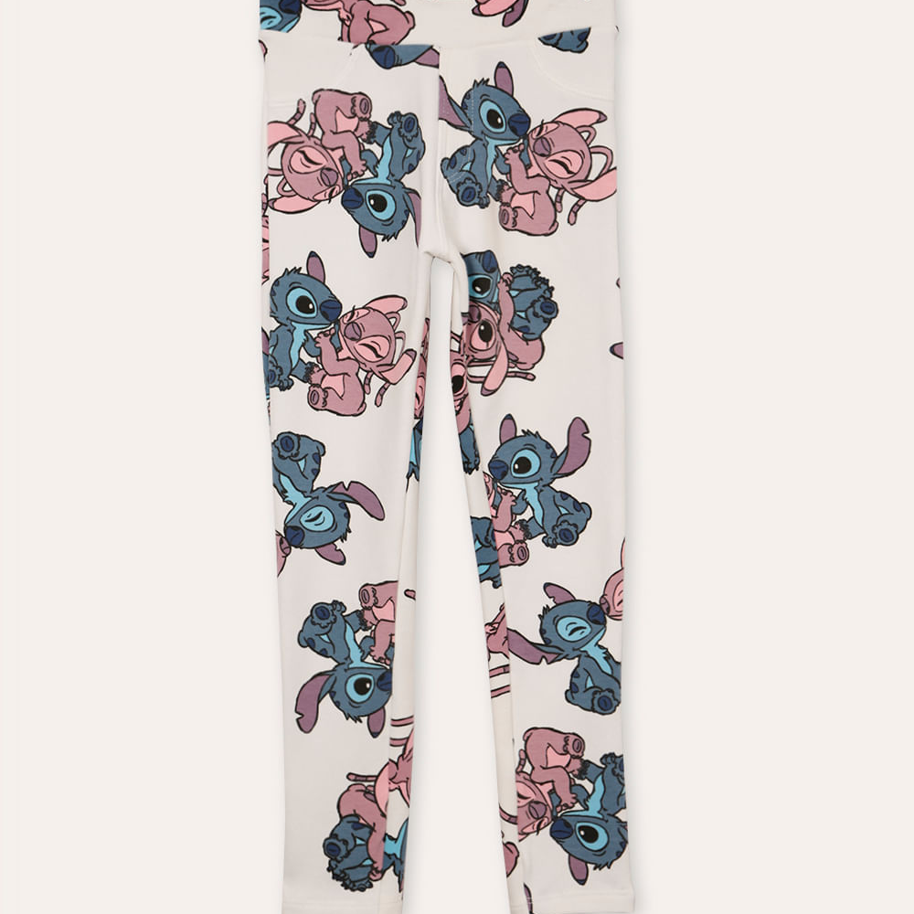 Calça legging de moletom infantil stitch off white Calça legging de moletom infantil stitch off white
