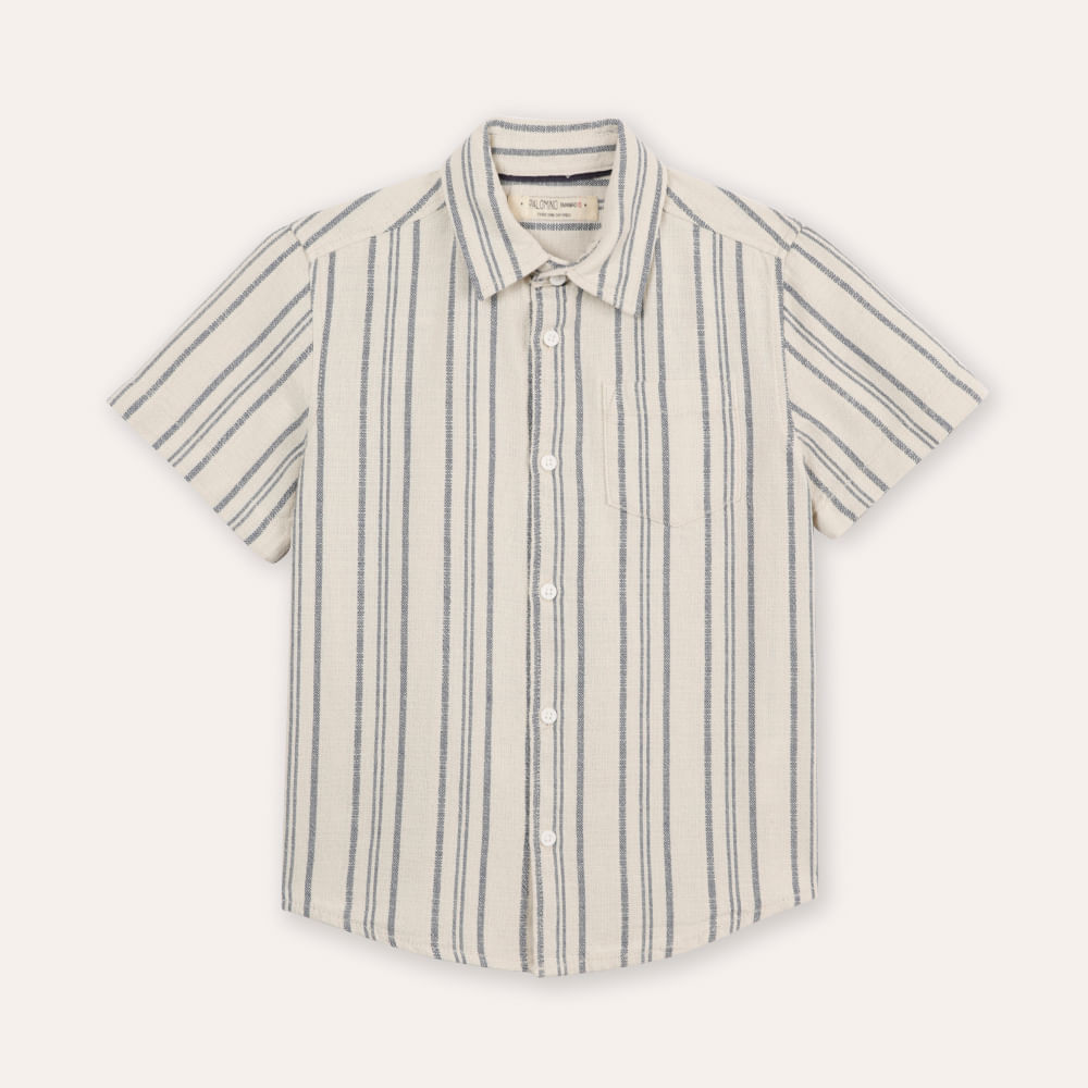 Camisa infantil de algodão listrada - branco Camisa infantil de algodão listrada - branco