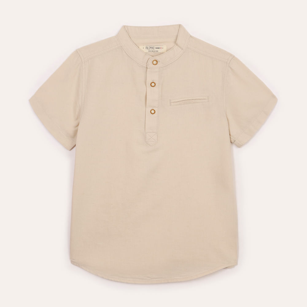 Camisa com linho infantil manga curta bege Camisa com linho infantil manga curta bege