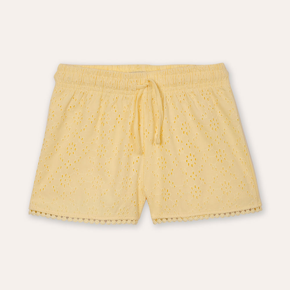 Short infantil de algodão com laise amarelo Short infantil de algodão com laise amarelo