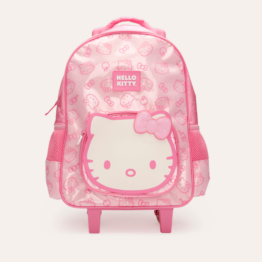 Mochila com rodinhas infantil hello kitty com glitter rosa Mochila com rodinhas infantil hello kitty com glitter rosa