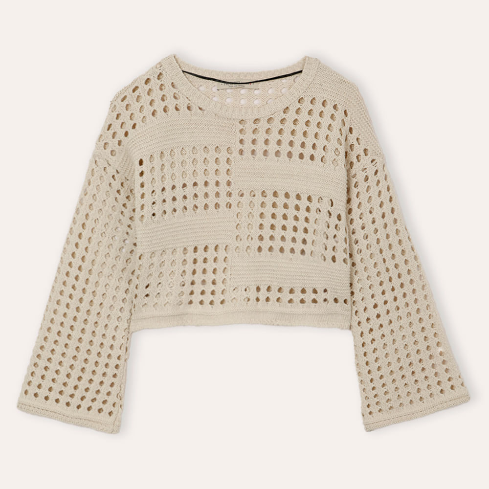 Blusa de tricot infantil manga longa bege Blusa de tricot infantil manga longa bege