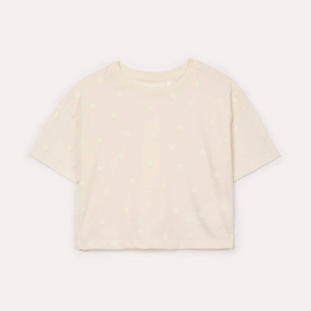Camiseta infantil manga curta floral off white Camiseta infantil manga curta floral off white