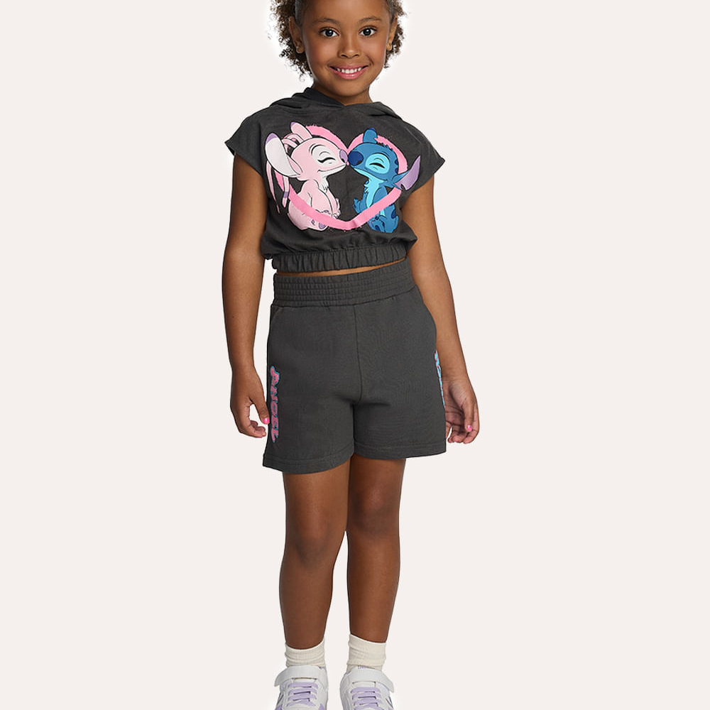 Conjunto de moletom infantil angel e stitch cinza