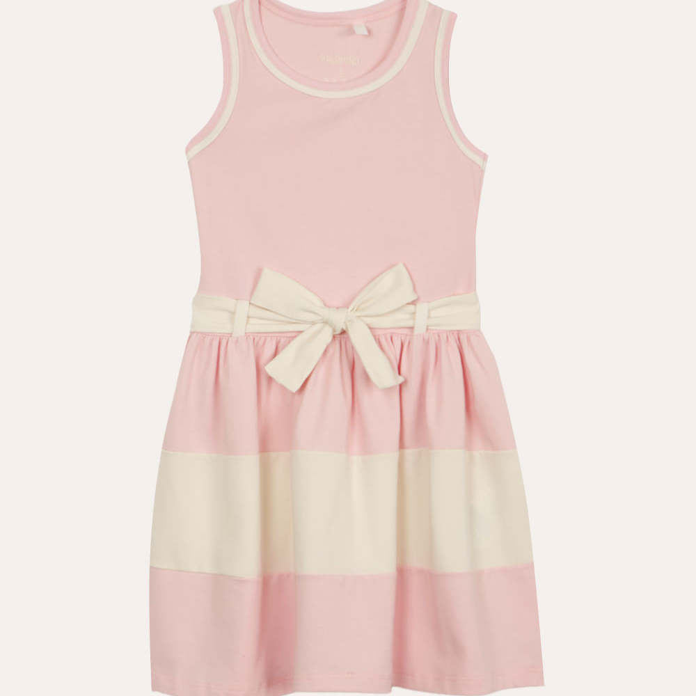 Vestido de algodão infantil com laço rosa Vestido de algodão infantil com laço rosa