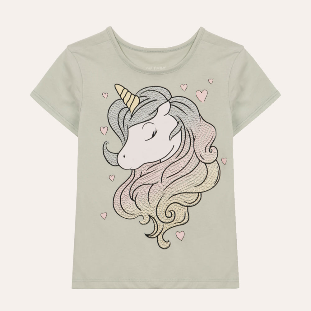 Camiseta de algodão infantil unicórnio verde Camiseta de algodão infantil unicórnio verde