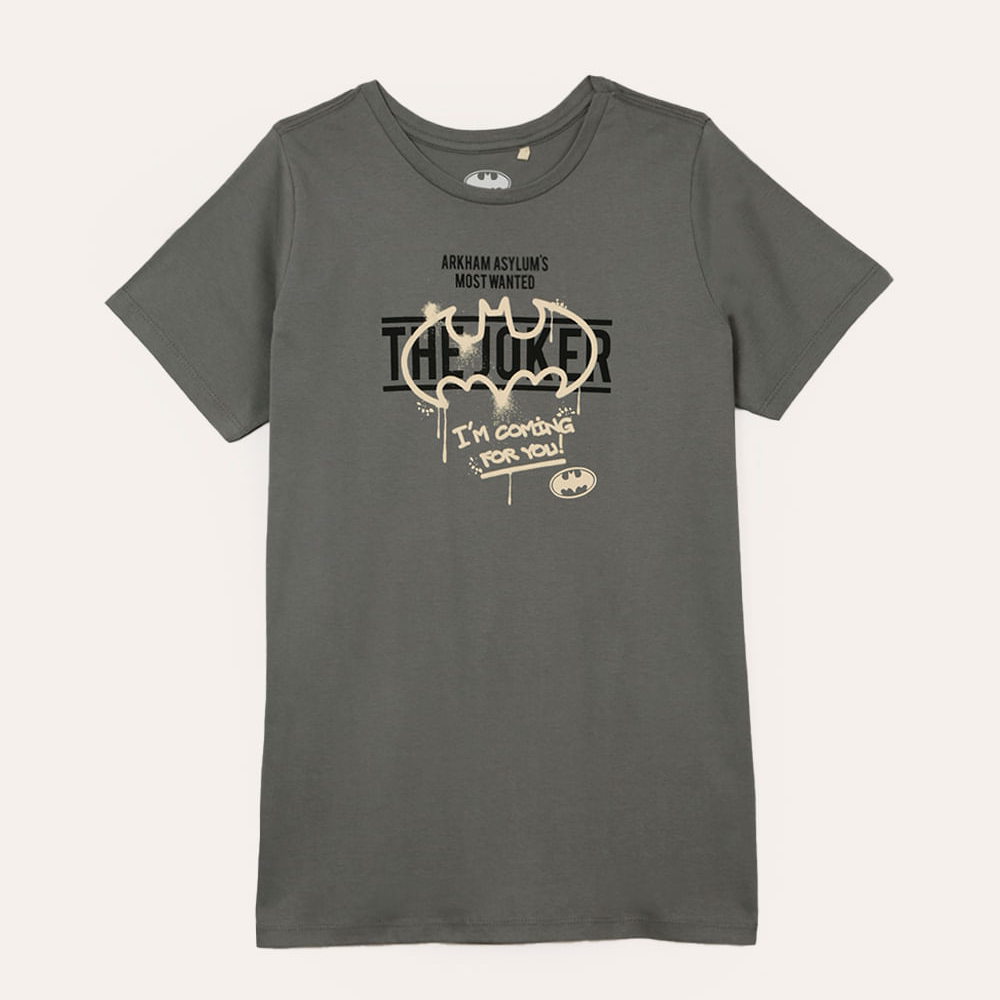 Camiseta de algodão juvenil manga curta batman cinza Camiseta de algodão juvenil manga curta batman cinza