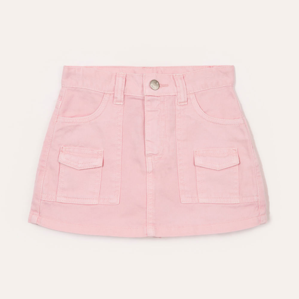 Short saia infantil de sarja cargo rosa