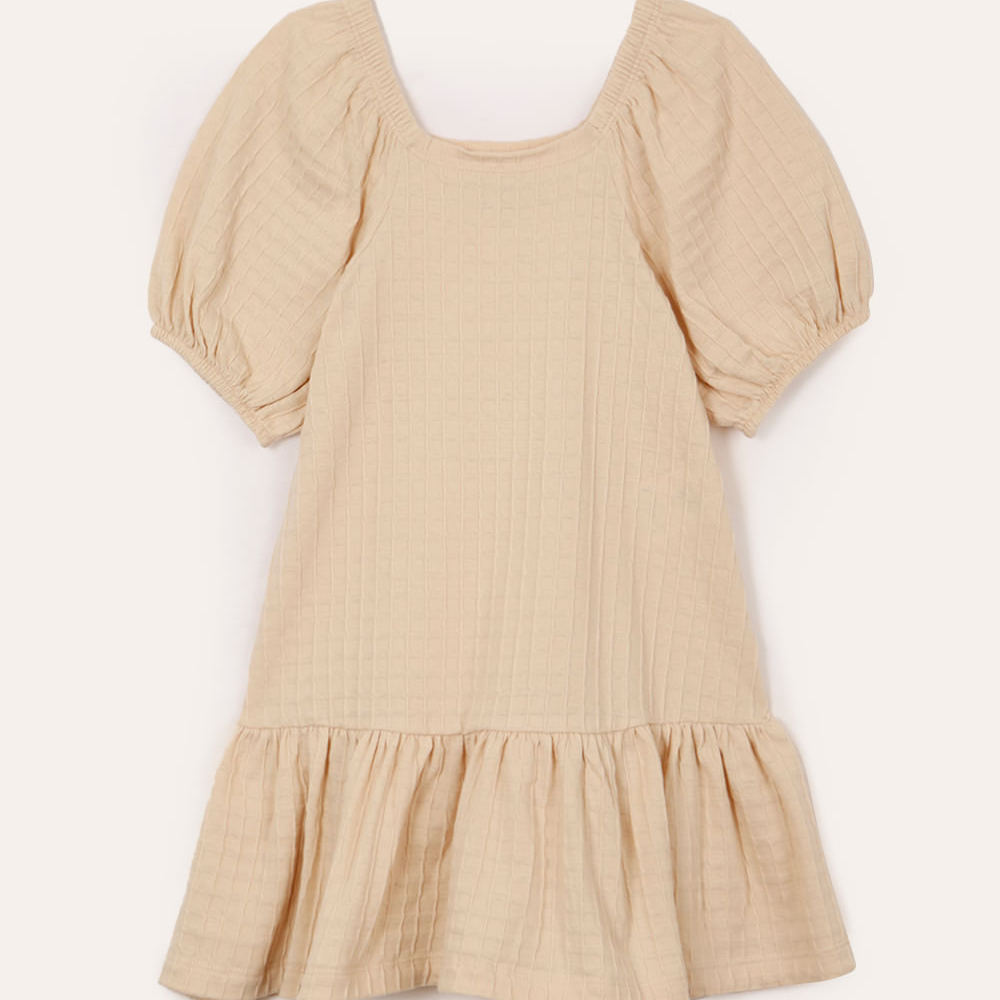 Vestido infantil texturizado manga curta bege Vestido infantil texturizado manga curta bege