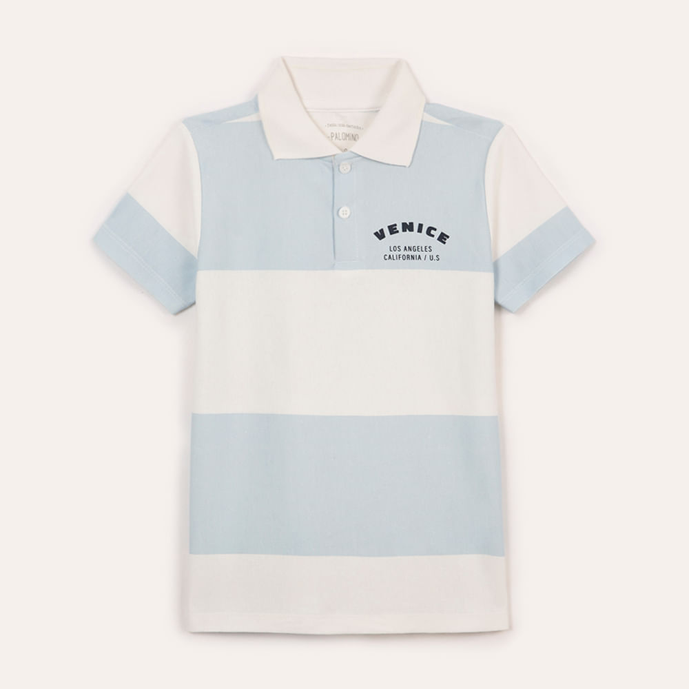 Polo de algodão infantil listrada azul Polo de algodão infantil listrada azul