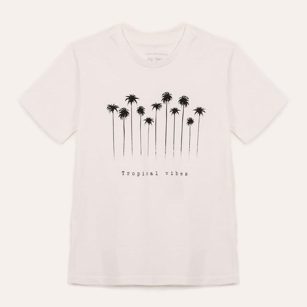Camiseta de algodão infantil tropical vibes off white Camiseta de algodão infantil tropical vibes off white