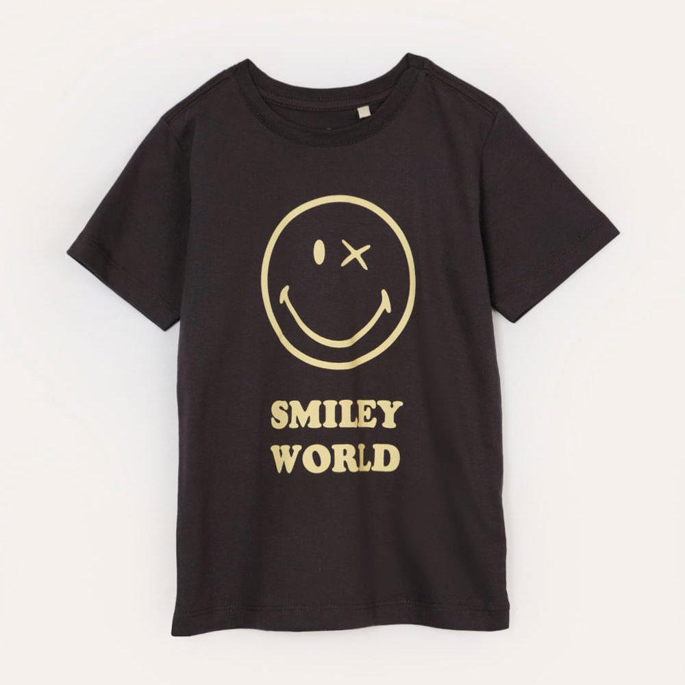Camiseta infantil de algodão smileyworld cinza Camiseta infantil de algodão smileyworld cinza